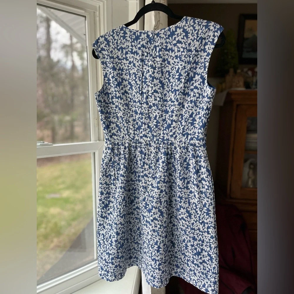 Brooks Bros Blue/White Floral Sleeveless Cotton/Silk Dress Preppy Office Sz 4